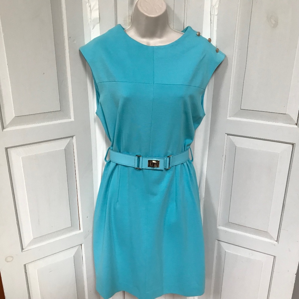 Tyler Boe Sleeveless Turquoise Belted Dress
